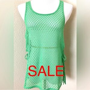Swim suit cover mesh top green top sleeveless tank pool beach festival wear top
